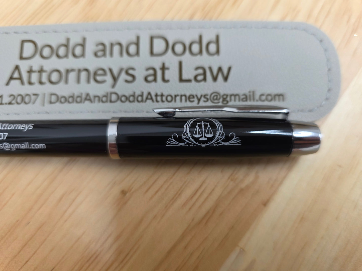 Customized Ballpoint Pen With Engraved Leatherette Sleeve